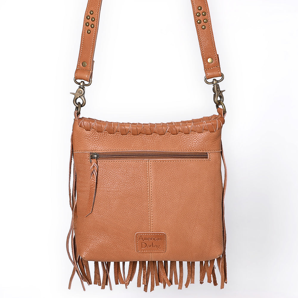ADBGM482 Leather Fringe Crossbody Bag - Western Braided Top with Studded Strap
