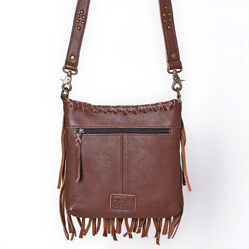 ADBGM482 Leather Fringe Crossbody Bag - Western Braided Top with Studded Strap