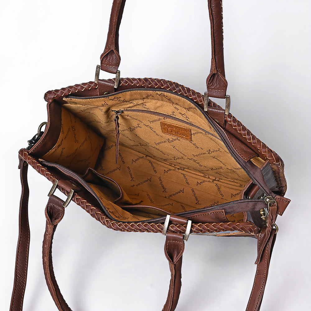 ADBGM489 Desert Road Applique Leather Tote - Western Cactus & Mountain Landscape Handbag