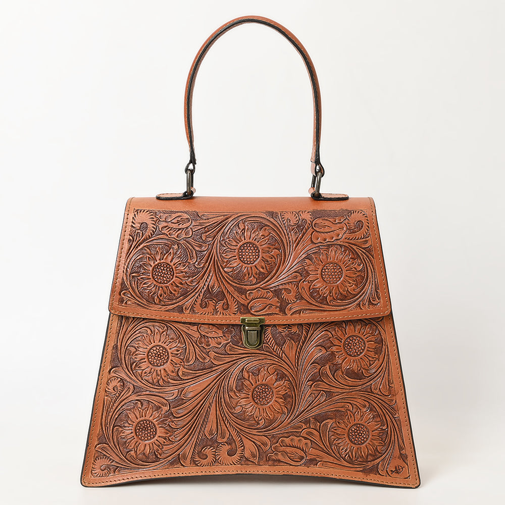 ADBGZ808 Hand-Tooled Leather Flap Tote Bag - Western Top Handle Purse