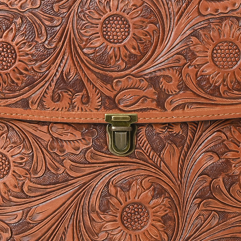 ADBGZ808 Hand-Tooled Leather Flap Tote Bag - Western Top Handle Purse