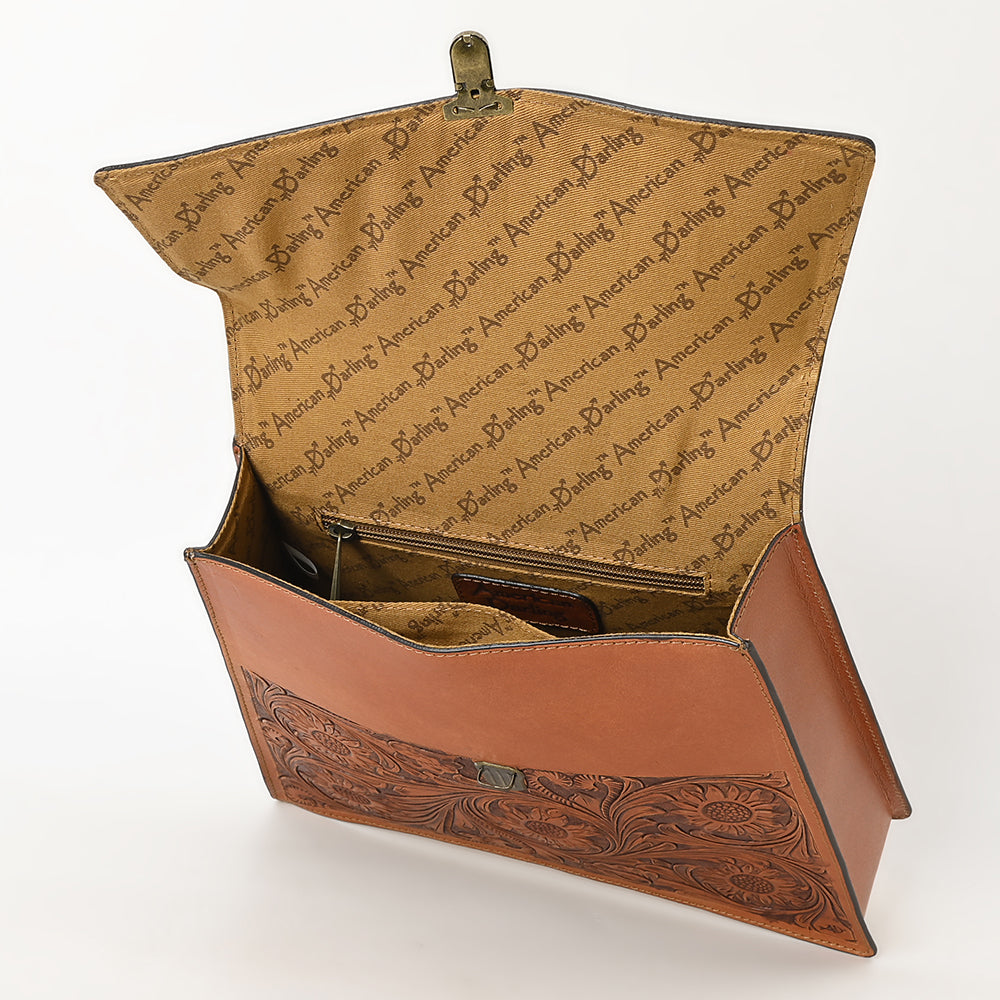 ADBGZ808 Hand-Tooled Leather Flap Tote Bag - Western Top Handle Purse