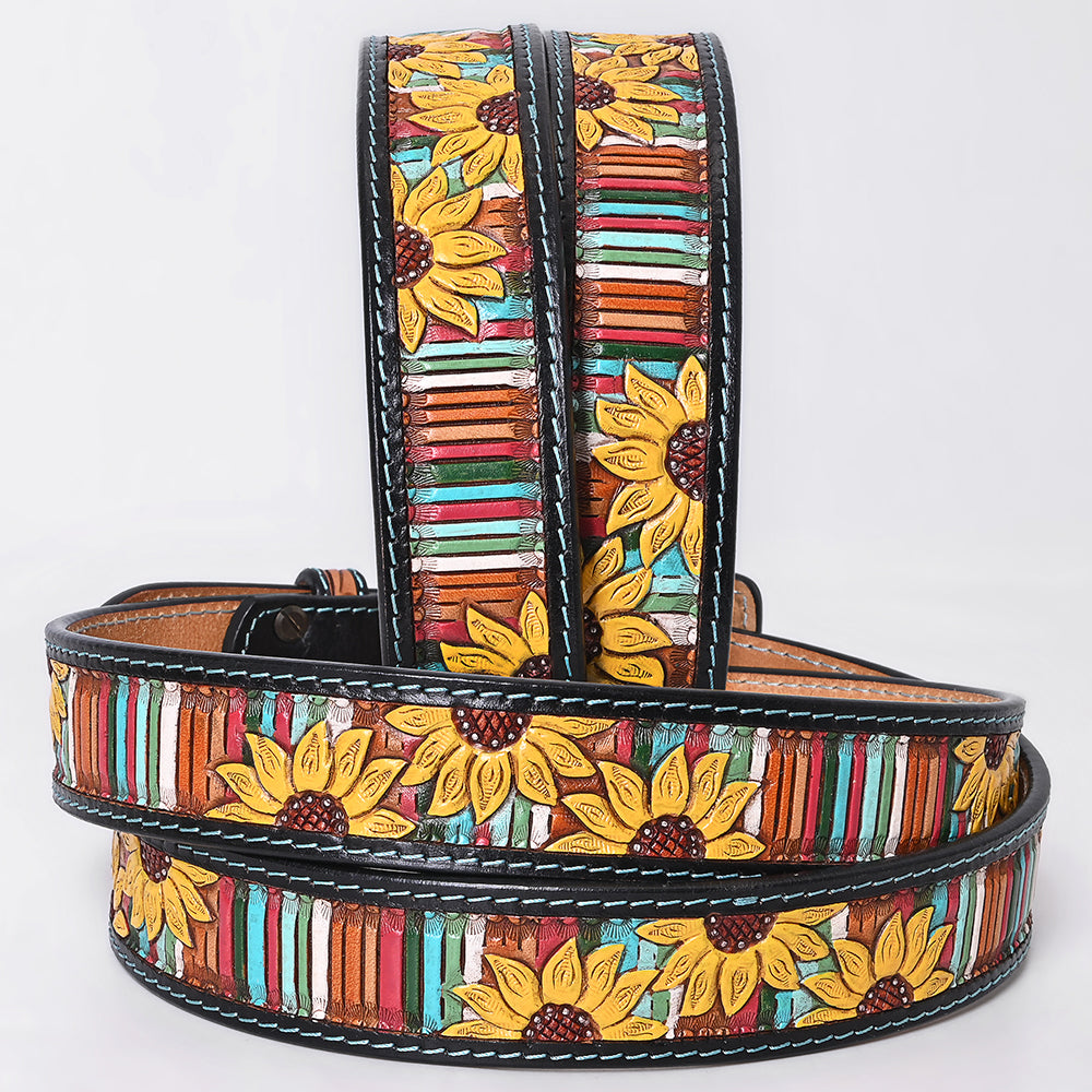ADBLF272 Tooled Sunflower & Serape Western Belt with Matching Buckle
