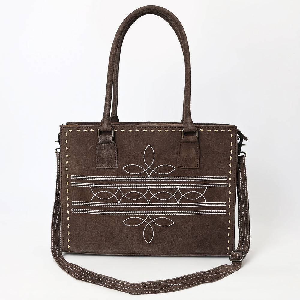 ADBG1553 American Darling Western Genuine Suede Leather Tote Bag with Buck Stitching - Handcrafted Everyday Tote