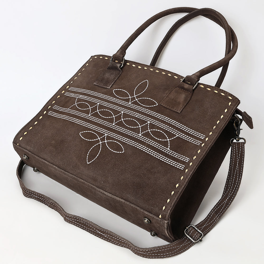 ADBG1553 American Darling Western Genuine Suede Leather Tote Bag with Buck Stitching - Handcrafted Everyday Tote