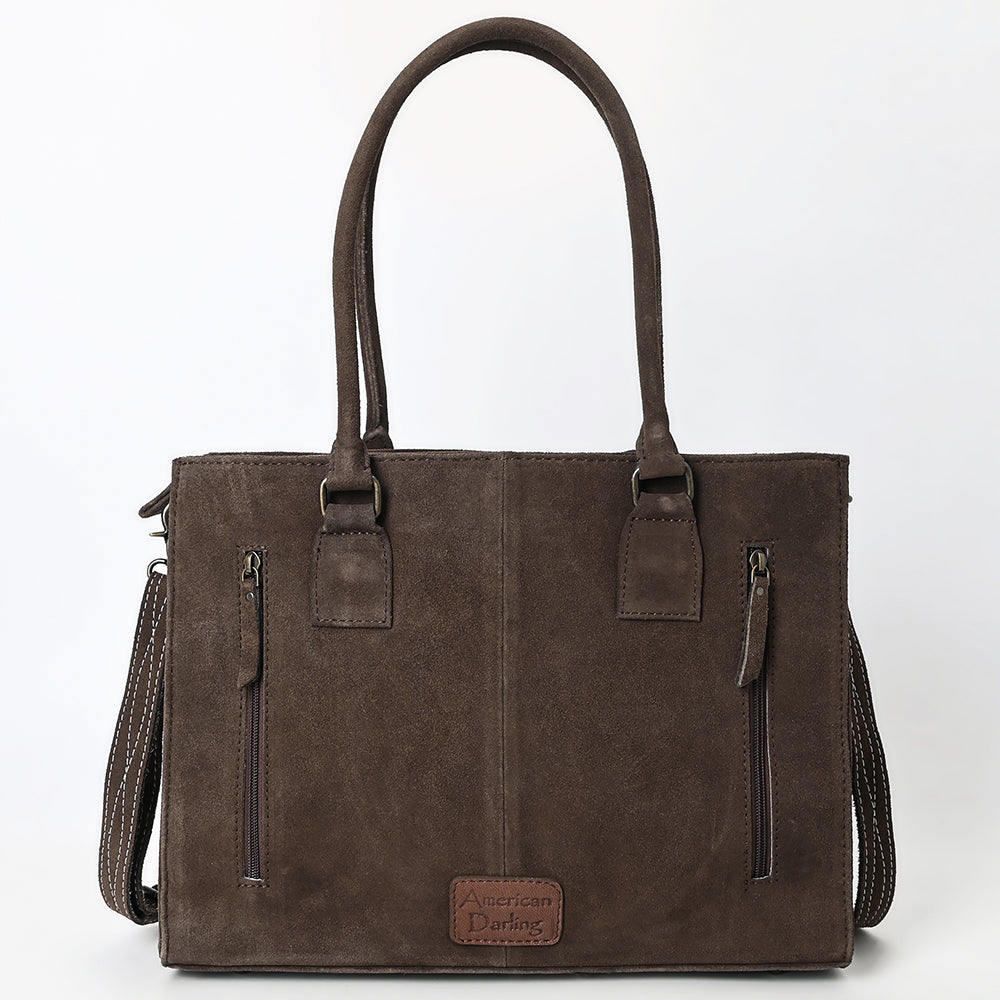 ADBG1553 American Darling Western Genuine Suede Leather Tote Bag with Buck Stitching - Handcrafted Everyday Tote