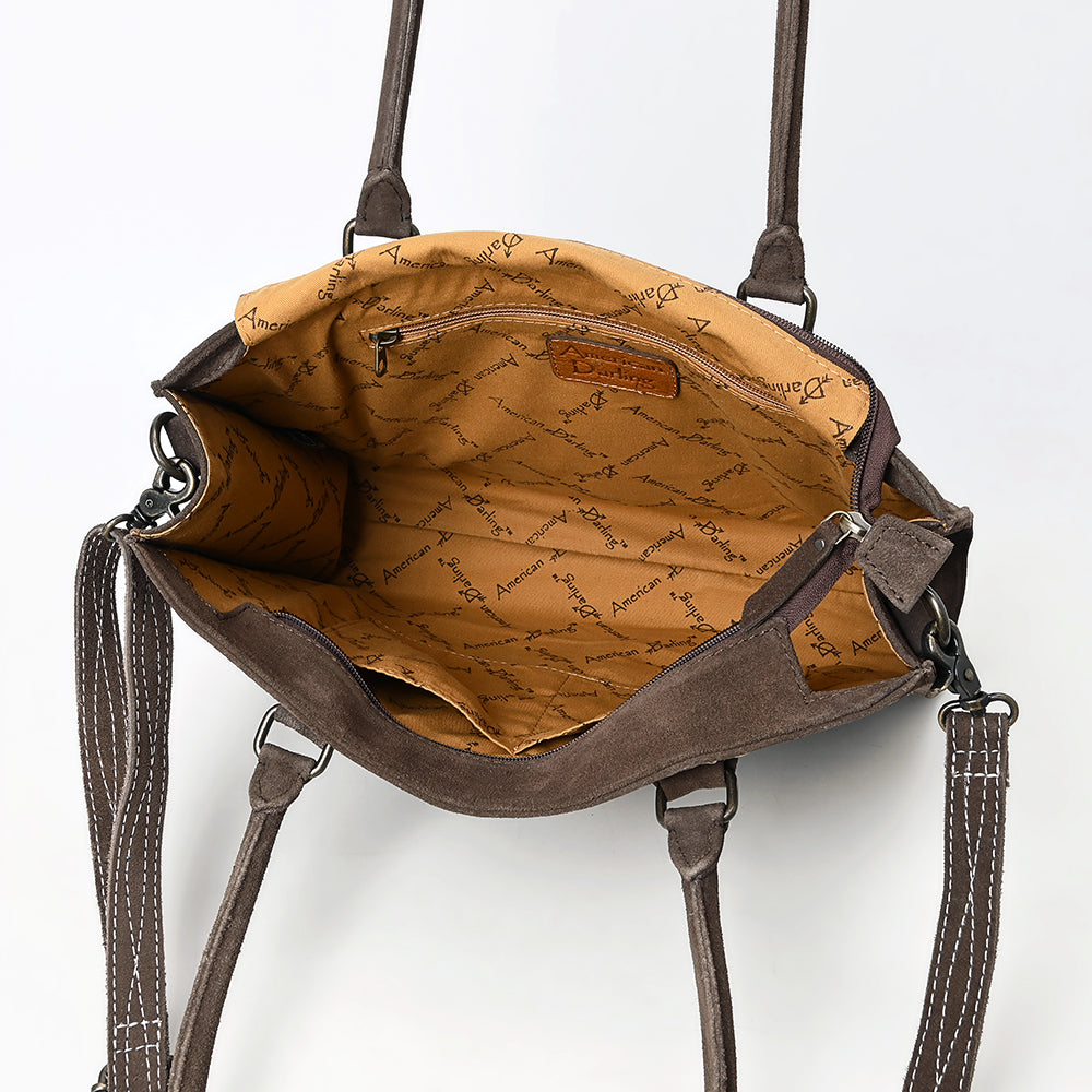 ADBG1553 American Darling Western Genuine Suede Leather Tote Bag with Buck Stitching - Handcrafted Everyday Tote