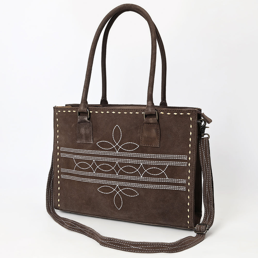 ADBG1553 American Darling Western Genuine Suede Leather Tote Bag with Buck Stitching - Handcrafted Everyday Tote