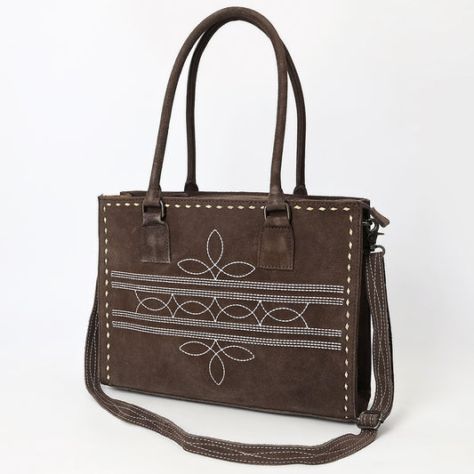 ADBG1553 American Darling Western Genuine Suede Leather Tote Bag with Buck Stitching - Handcrafted Everyday Tote