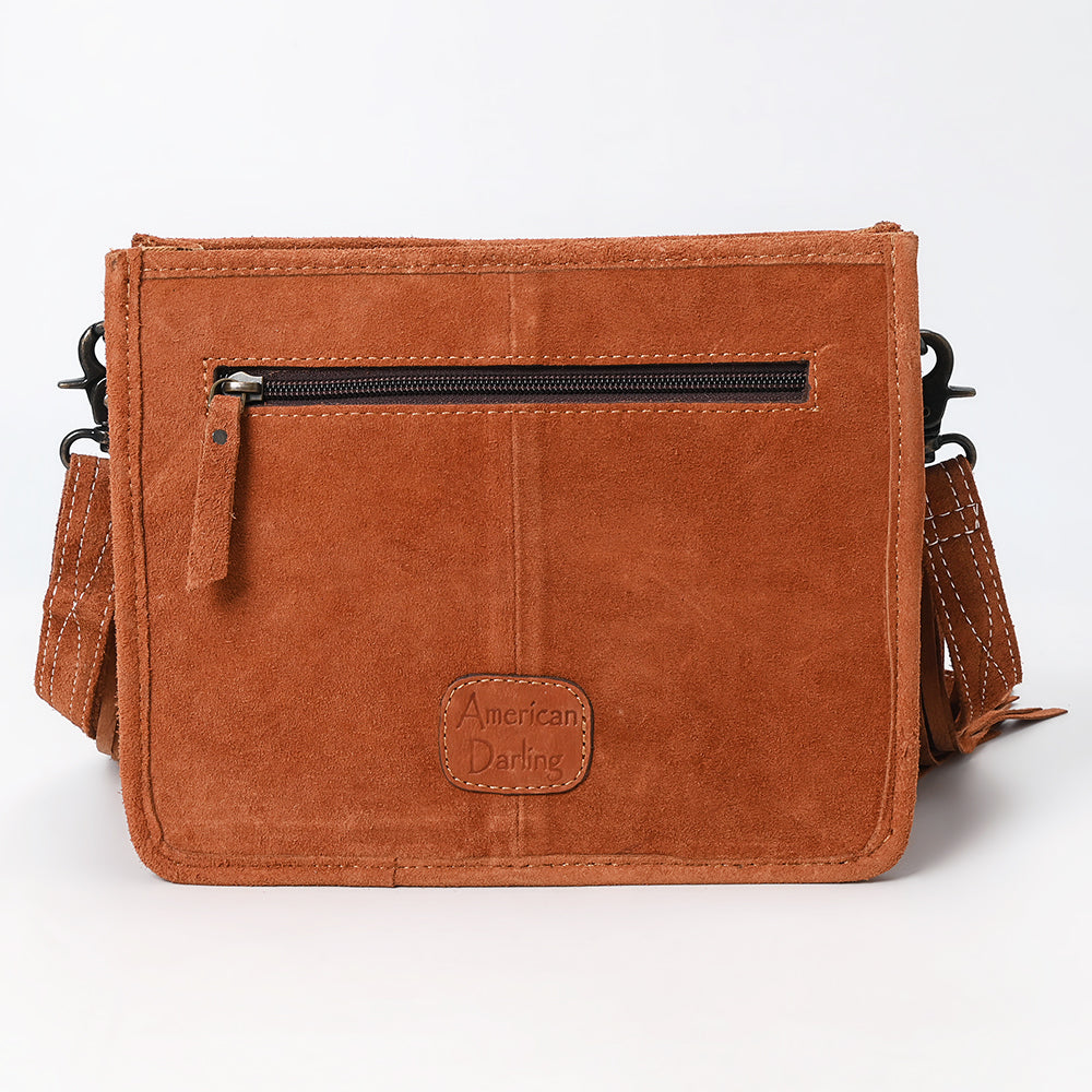 ADBG1572 American Darling Western Genuine Suede Leather Crossbody Bag with Fringe & Buck Stitch Detailing
