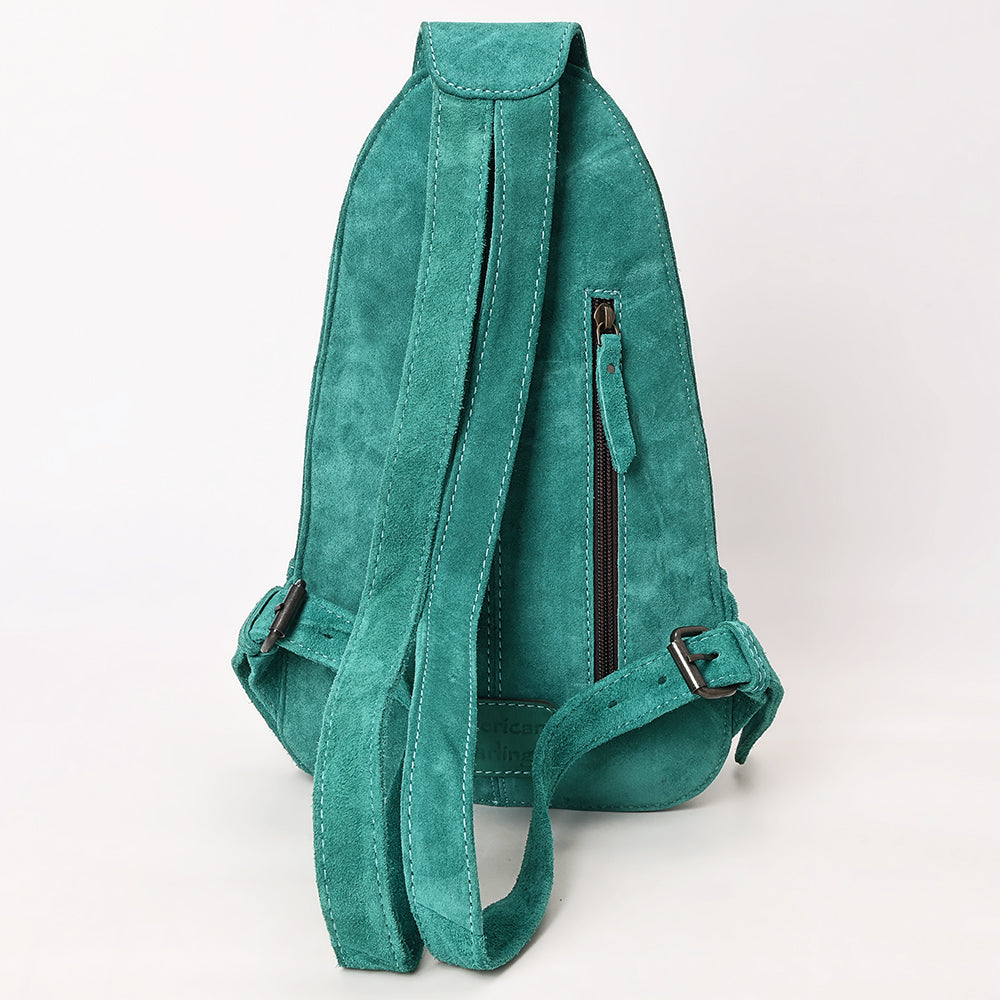 ADBG1573 American Darling Genuine Suede Leather Sling Bag with Hand Tooled Floral Front & Buck Stitch Details