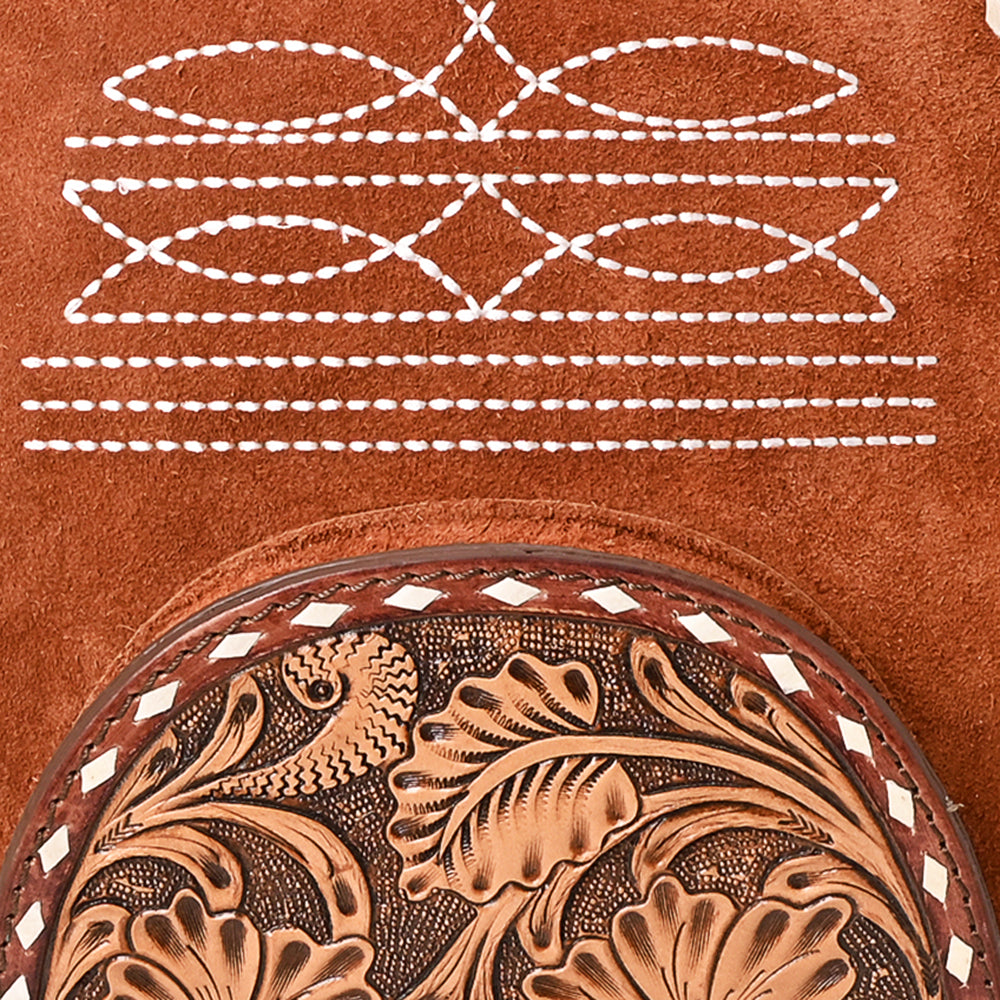 ADBG1574 American Darling Genuine Suede Leather Backpack Bag with Hand Tooled Floral Front & Buck Stitch Accents