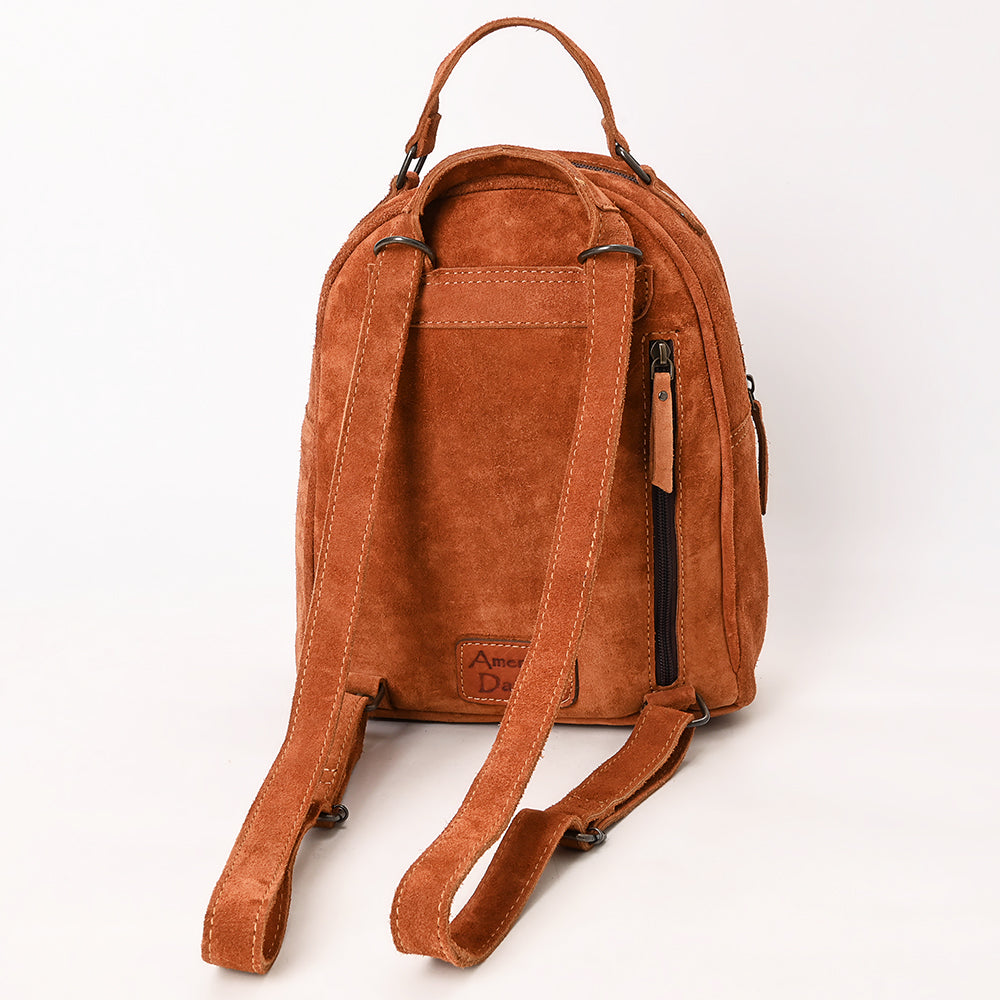ADBG1574 American Darling Genuine Suede Leather Backpack Bag with Hand Tooled Floral Front & Buck Stitch Accents