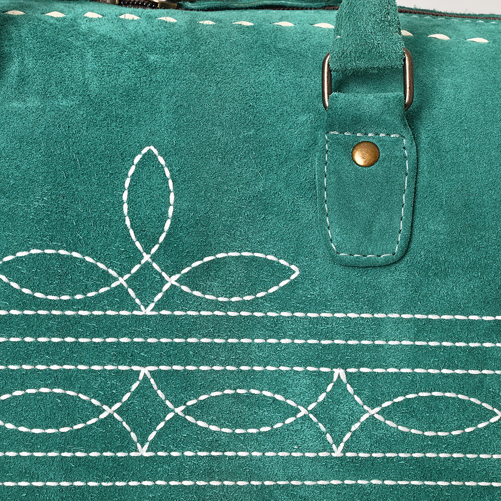 ADBG1585 American Darling Western Genuine Leather Duffel Bag with Genuine Suede Body & Boot-Stitched Detailing