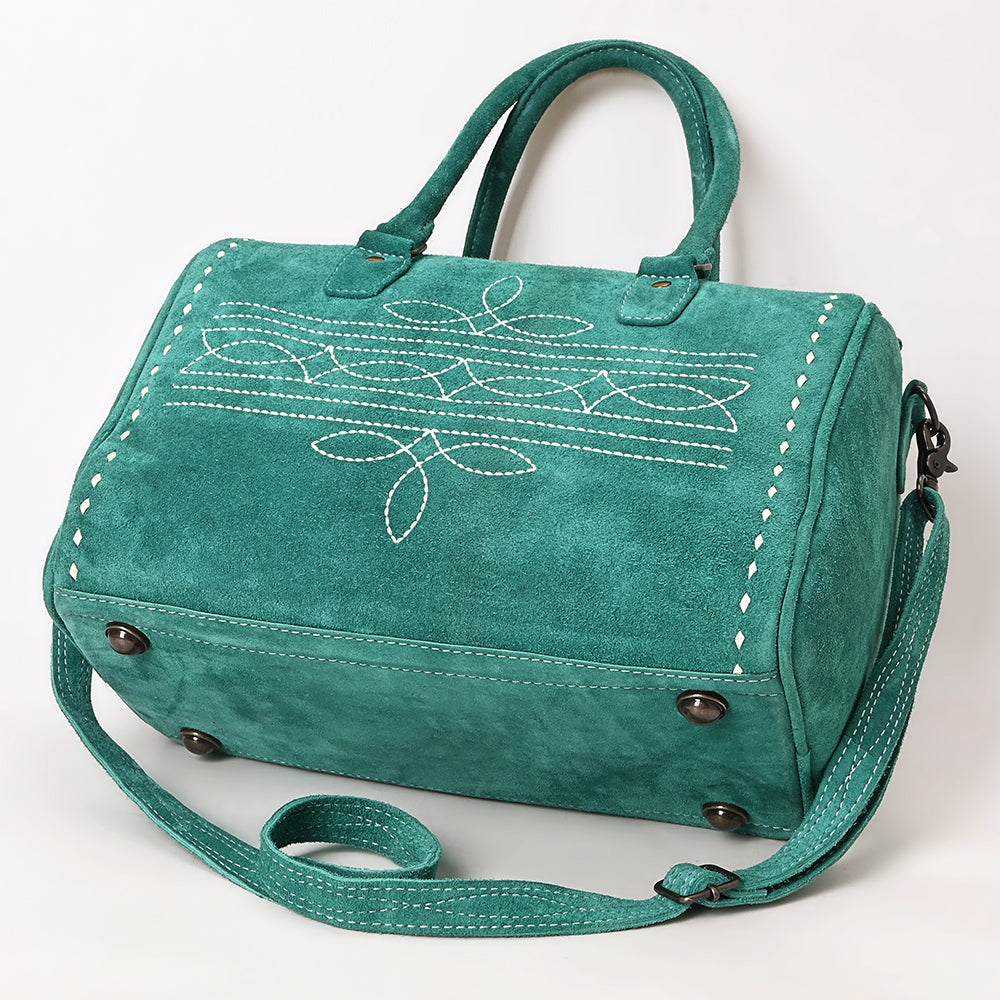 ADBG1585 American Darling Western Genuine Leather Duffel Bag with Genuine Suede Body & Boot-Stitched Detailing