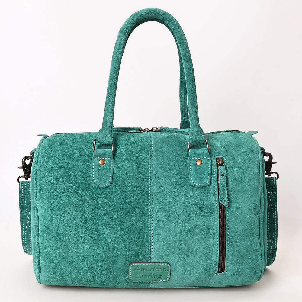 ADBG1585 American Darling Western Genuine Leather Duffel Bag with Genuine Suede Body & Boot-Stitched Detailing