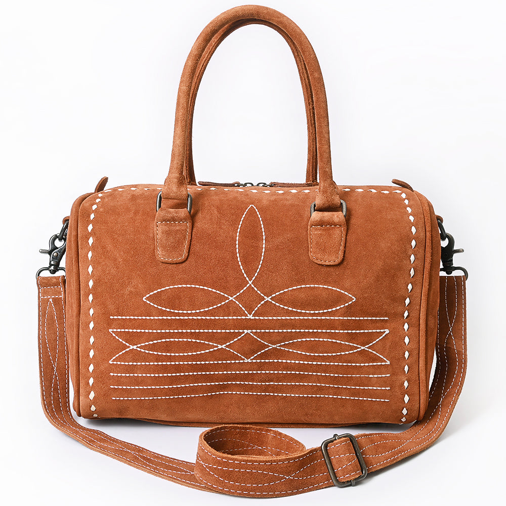 ADBG1585 American Darling Western Genuine Leather Duffel Bag with Genuine Suede Body & Boot-Stitched Detailing