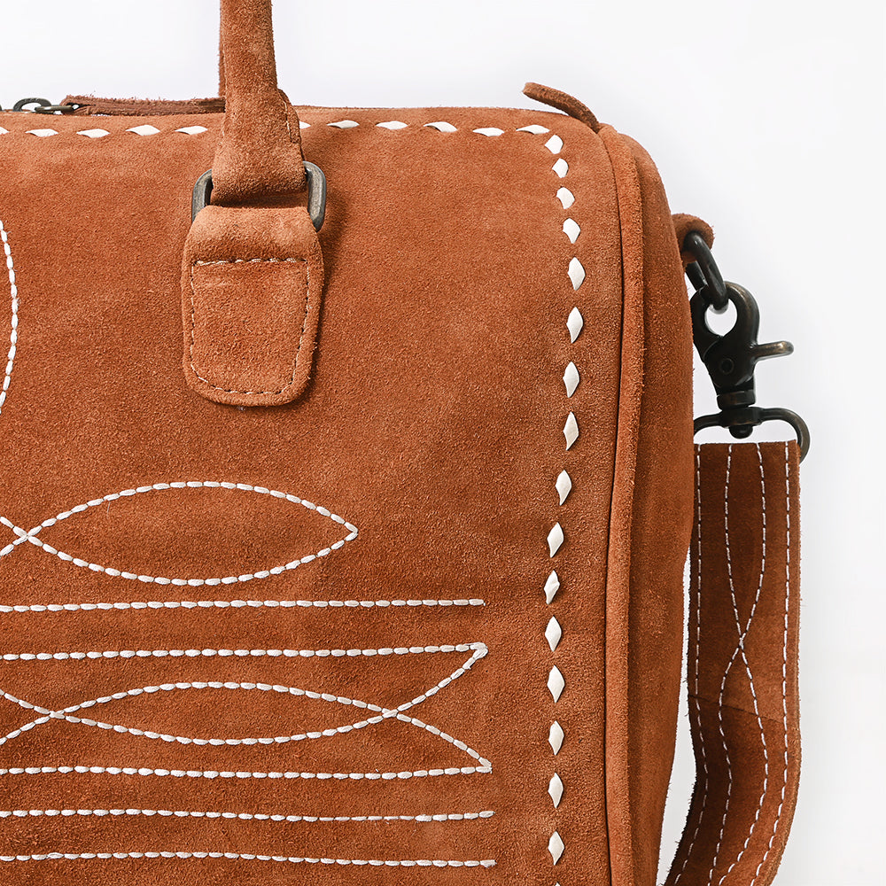 ADBG1585 American Darling Western Genuine Leather Duffel Bag with Genuine Suede Body & Boot-Stitched Detailing