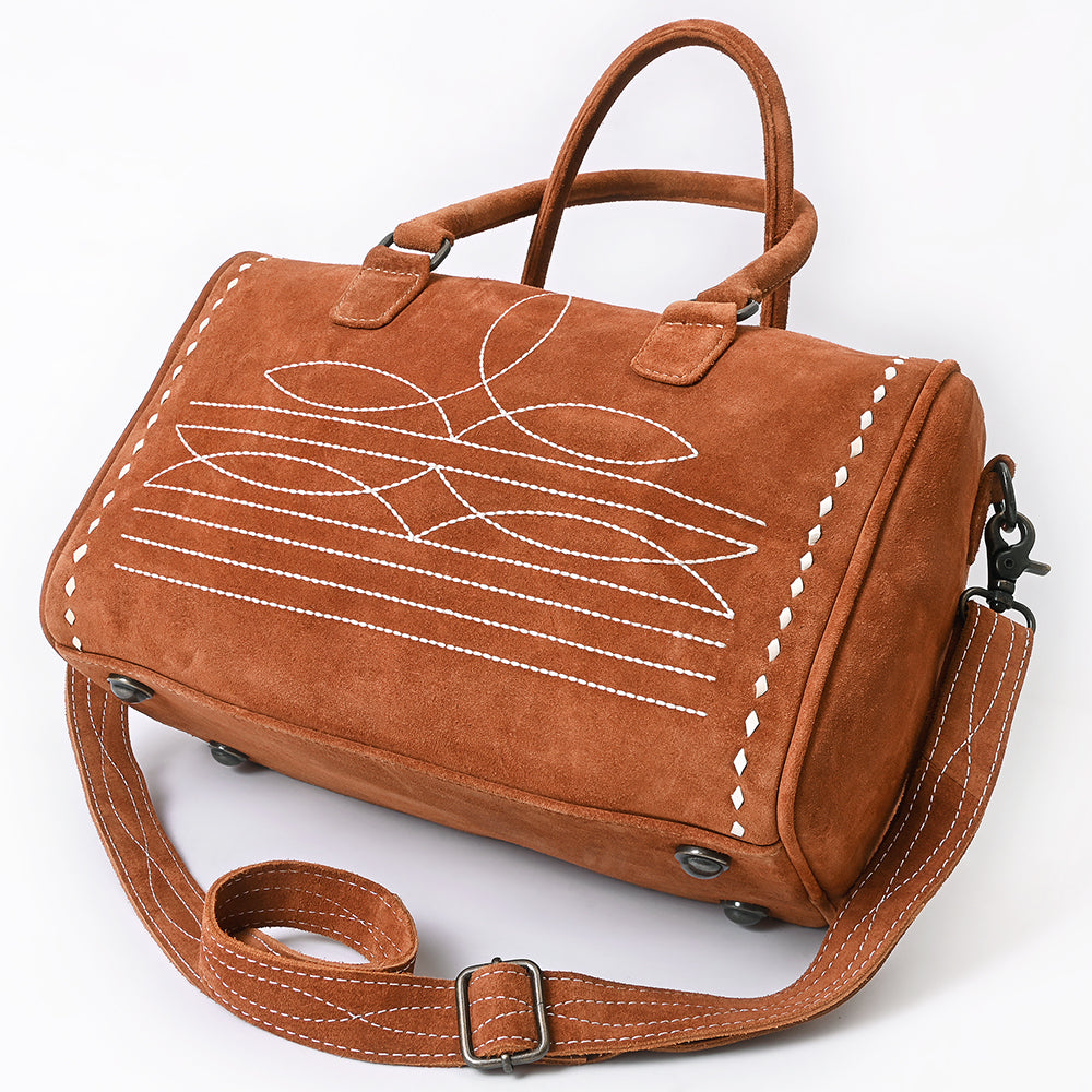 ADBG1585 American Darling Western Genuine Leather Duffel Bag with Genuine Suede Body & Boot-Stitched Detailing