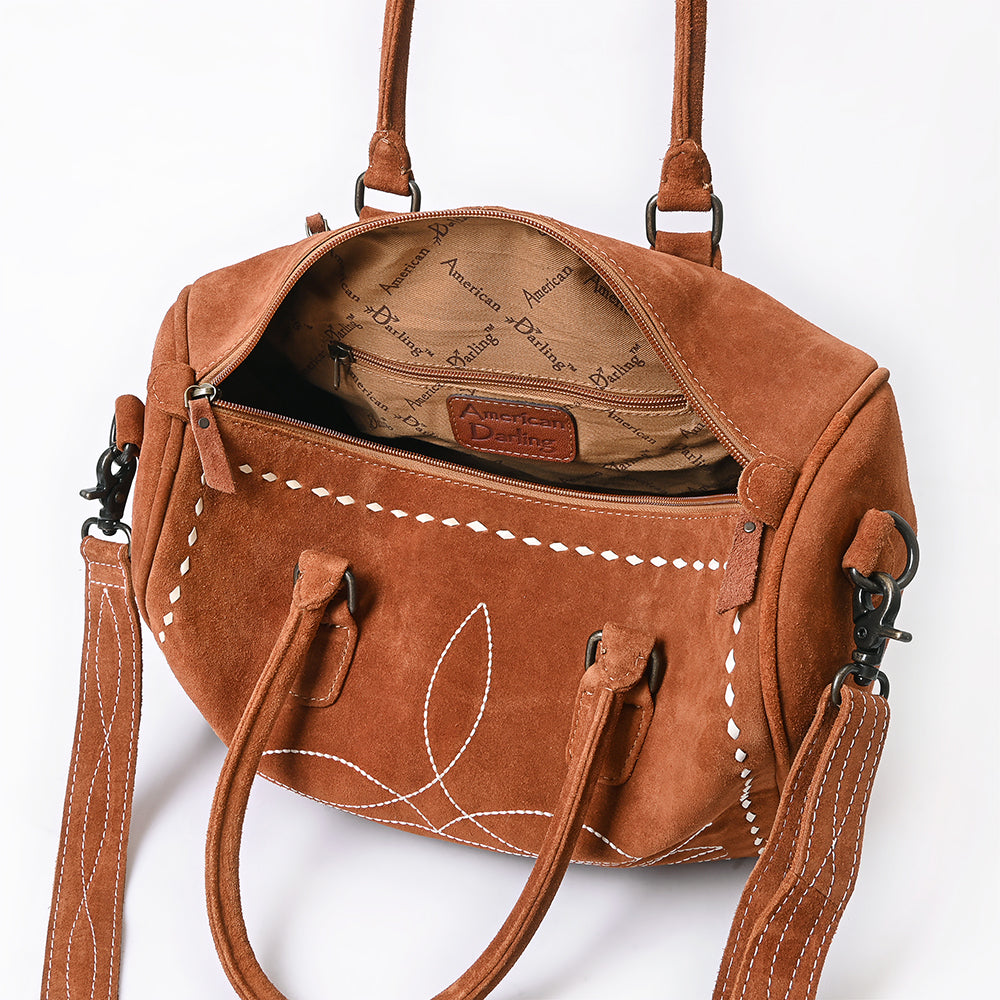 ADBG1585 American Darling Western Genuine Leather Duffel Bag with Genuine Suede Body & Boot-Stitched Detailing