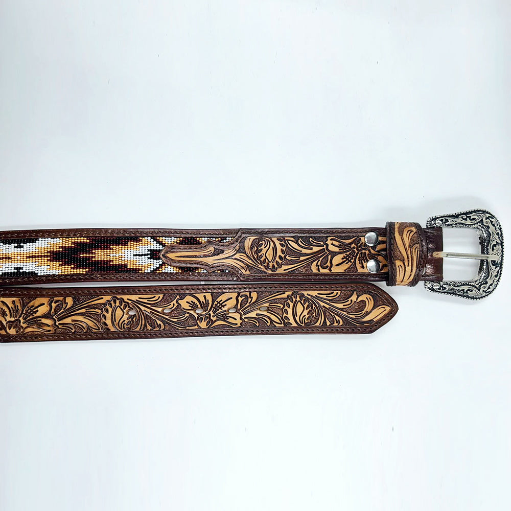 ADBLD110 Beautifully Hand Tooled Beadwork Genuine American Leather Belt Men and Women Bling