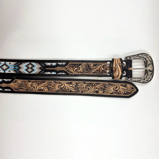 ADBLD120 Beautifully Hand Tooled Beadwork Genuine American Leather Belt Men and Women Bling