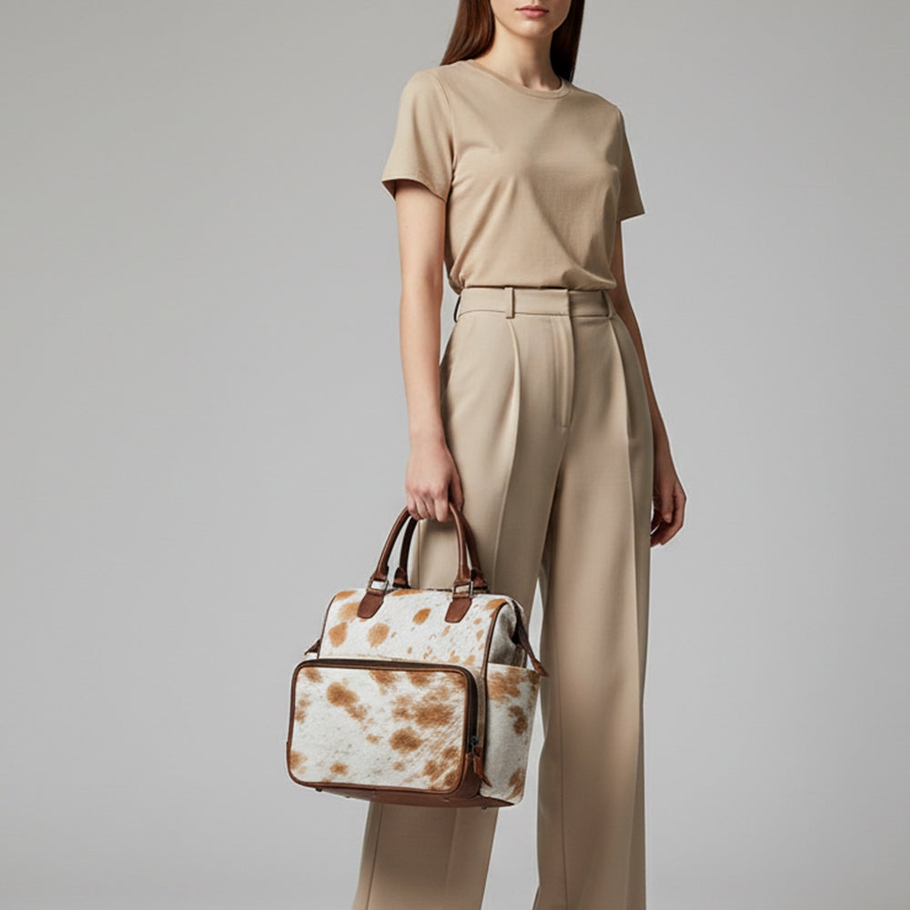 ADBG1597 Genuine Cowhide Leather Backpack Bag with Front Zip Pocket - Western Travel Tote