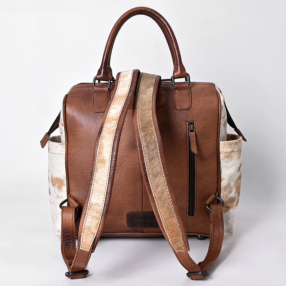 ADBG1597 Genuine Cowhide Leather Backpack Bag with Front Zip Pocket - Western Travel Tote