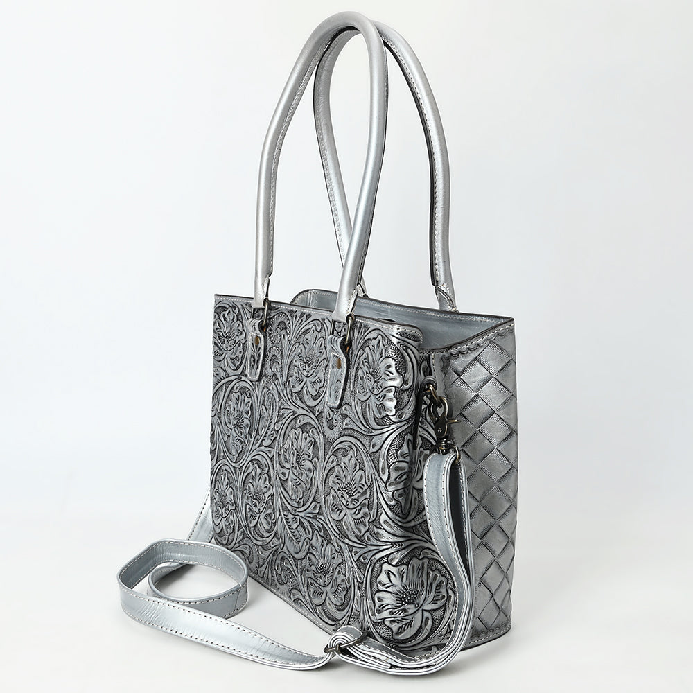 ADBG1539 American Darling Western Leather Tote Bag with Hand-Tooled Floral Design - Genuine Full-Grain Leather