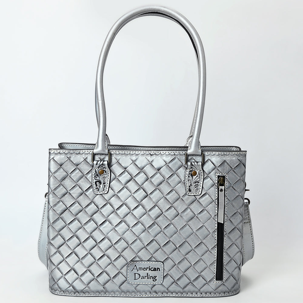 ADBG1539 American Darling Western Leather Tote Bag with Hand-Tooled Floral Design - Genuine Full-Grain Leather