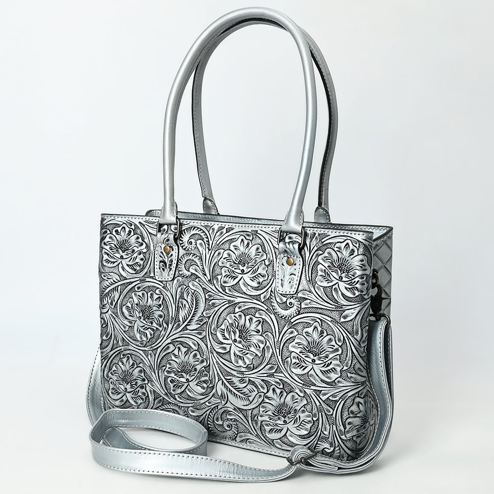 ADBG1539 American Darling Western Leather Tote Bag with Hand-Tooled Floral Design - Genuine Full-Grain Leather