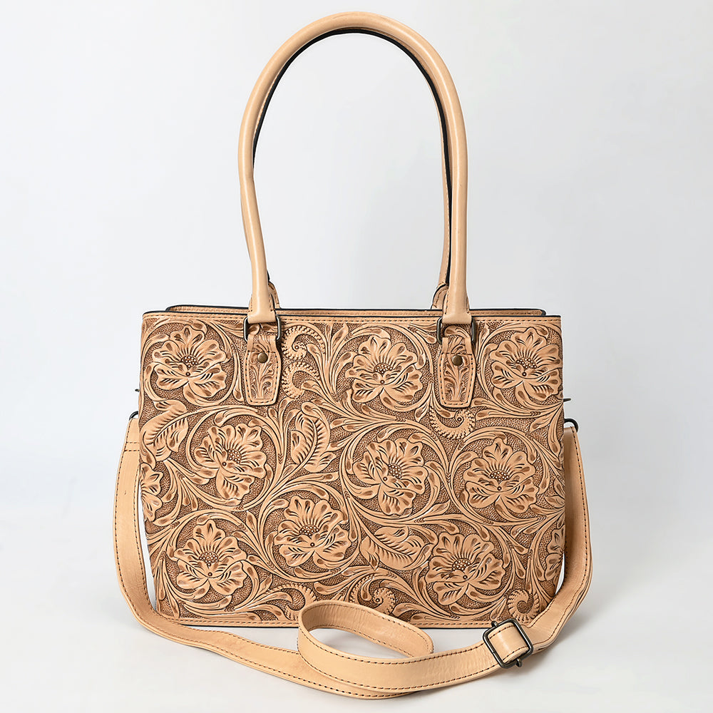ADBG1539 American Darling Western Leather Tote Bag with Hand-Tooled Floral Design - Genuine Full-Grain Leather