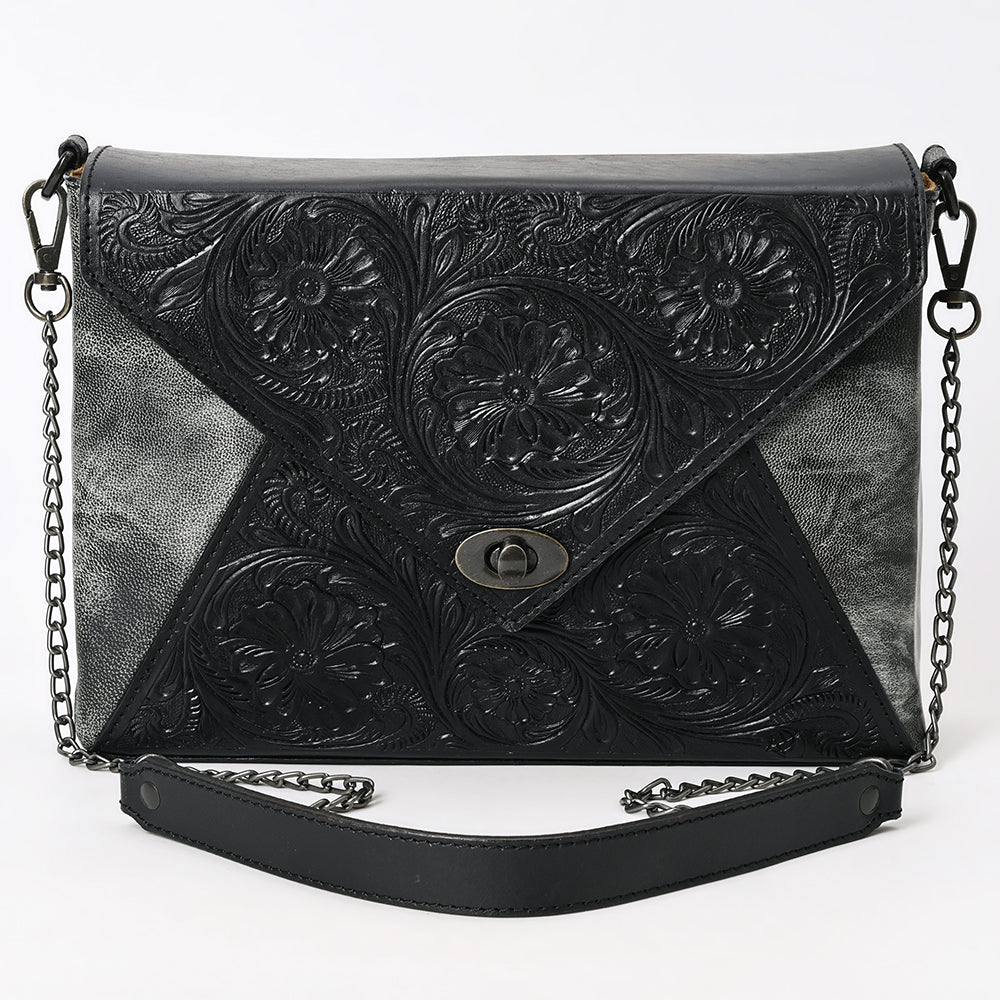 ADBGZ883 Black & Gray Hand-Tooled Leather Envelope Crossbody | American Darling