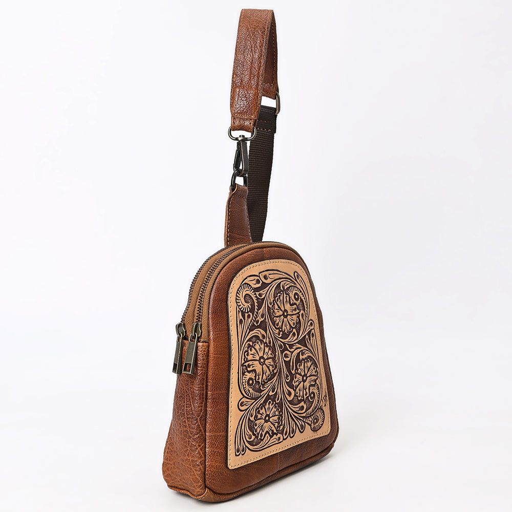 ADBGZ887 Tooled Leather Sling Backpack | American Darling
