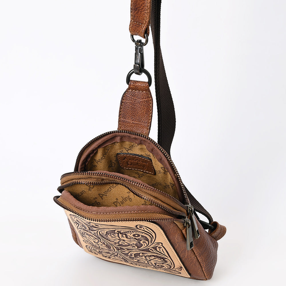 ADBGZ887 Tooled Leather Sling Backpack | American Darling