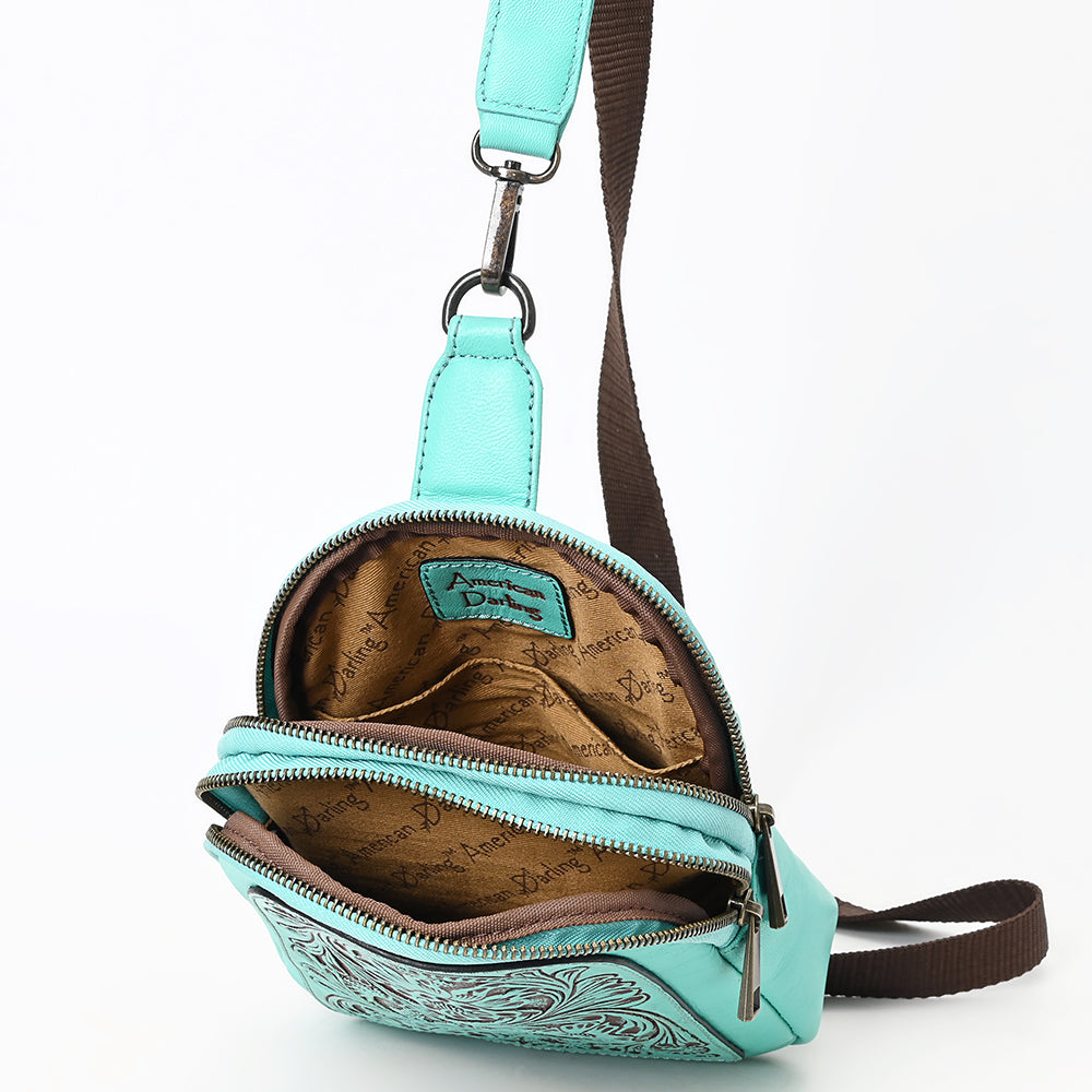 ADBGZ887 Tooled Leather Sling Backpack | American Darling