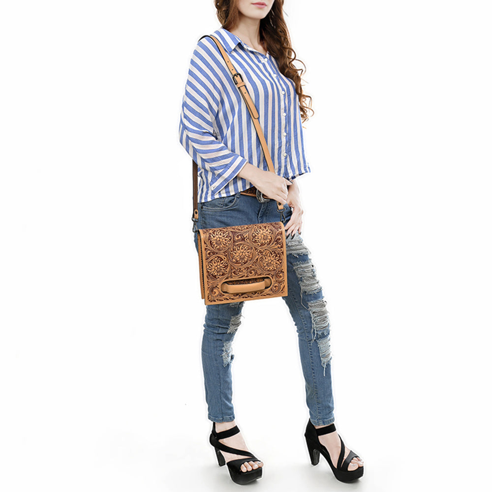 ADBGZ890 Tooled Leather Crossbody Bag with Handle Slot & Strap | American Darling