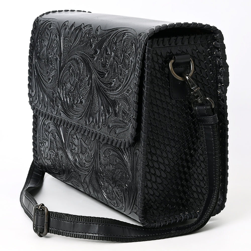 ADBGZ894A Black Tooled Leather Messenger Crossbody Bag | American Darling