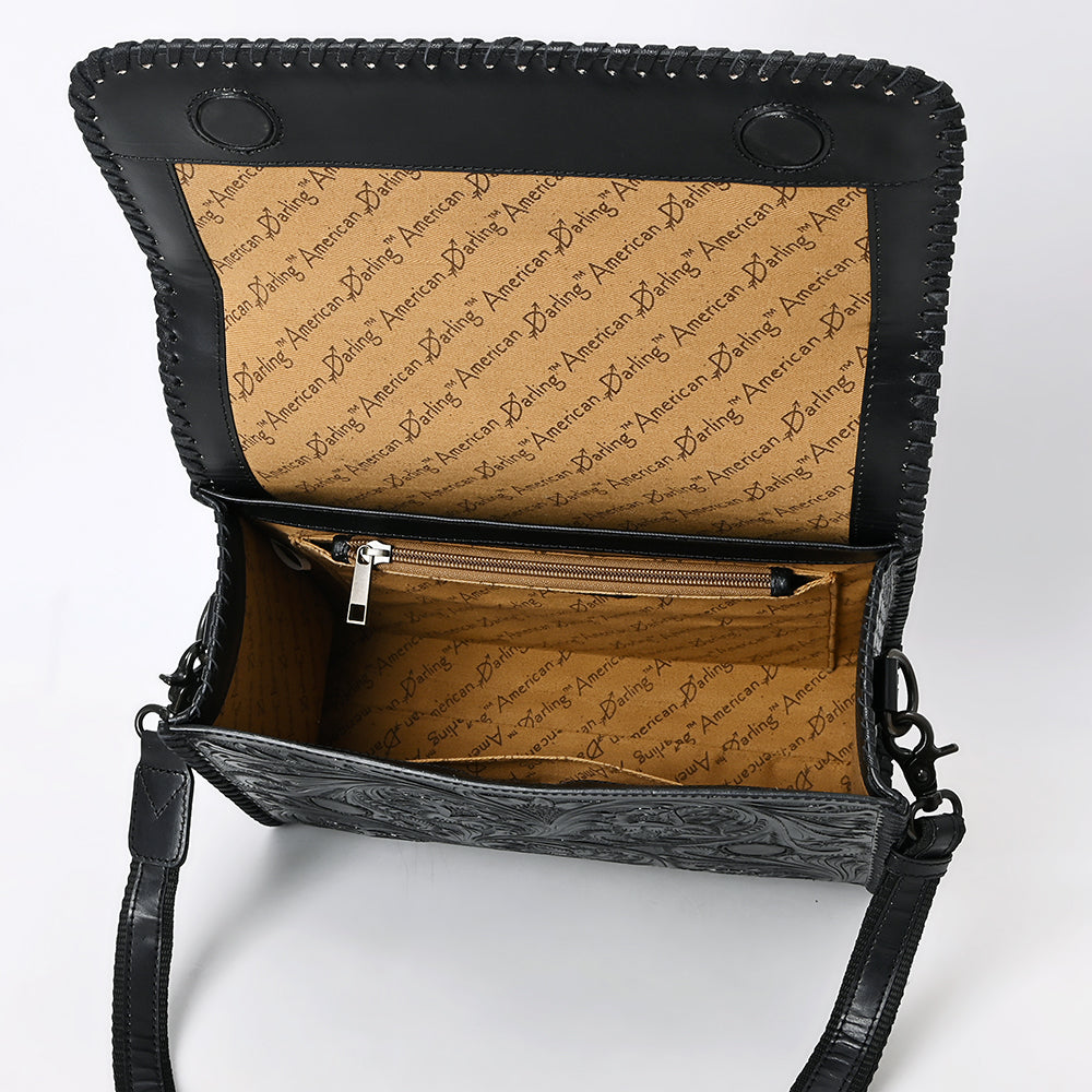 ADBGZ894A Black Tooled Leather Messenger Crossbody Bag | American Darling