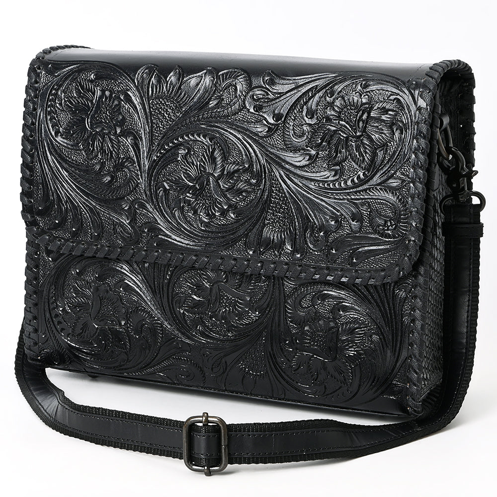 ADBGZ894A Black Tooled Leather Messenger Crossbody Bag | American Darling