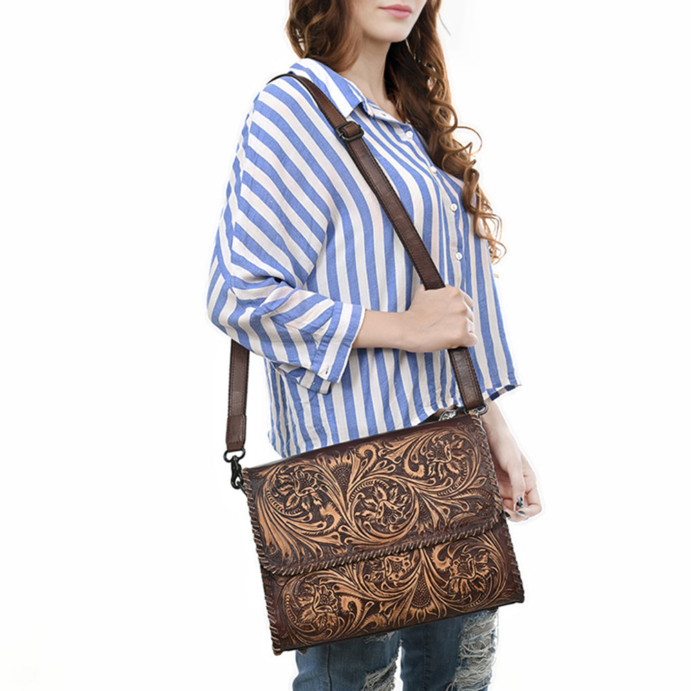 ADBGZ894 Tooled Leather Messenger Crossbody Bag | American Darling