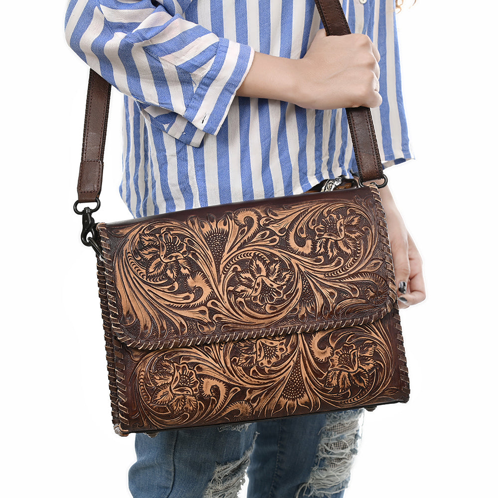 ADBGZ894 Tooled Leather Messenger Crossbody Bag | American Darling