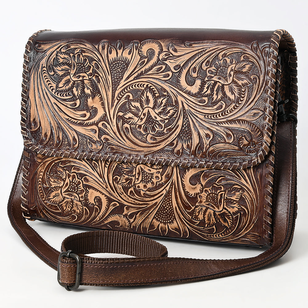 ADBGZ894 Tooled Leather Messenger Crossbody Bag | American Darling