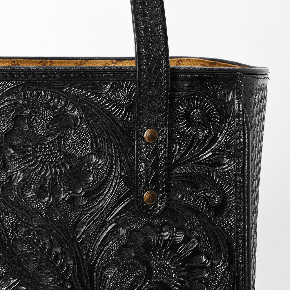 ADBGZ896A Black Hand-Tooled Genuine Leather Western Tote Bag