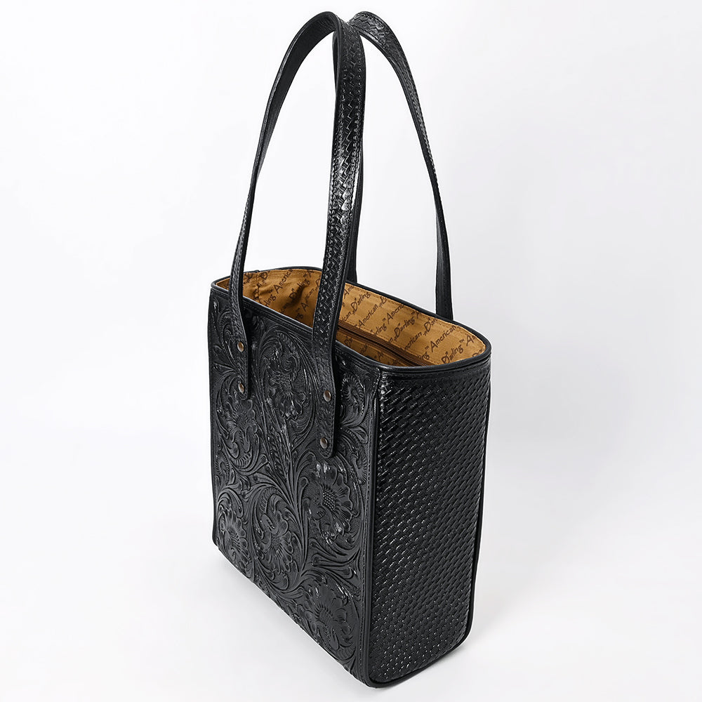 ADBGZ896A Black Hand-Tooled Genuine Leather Western Tote Bag