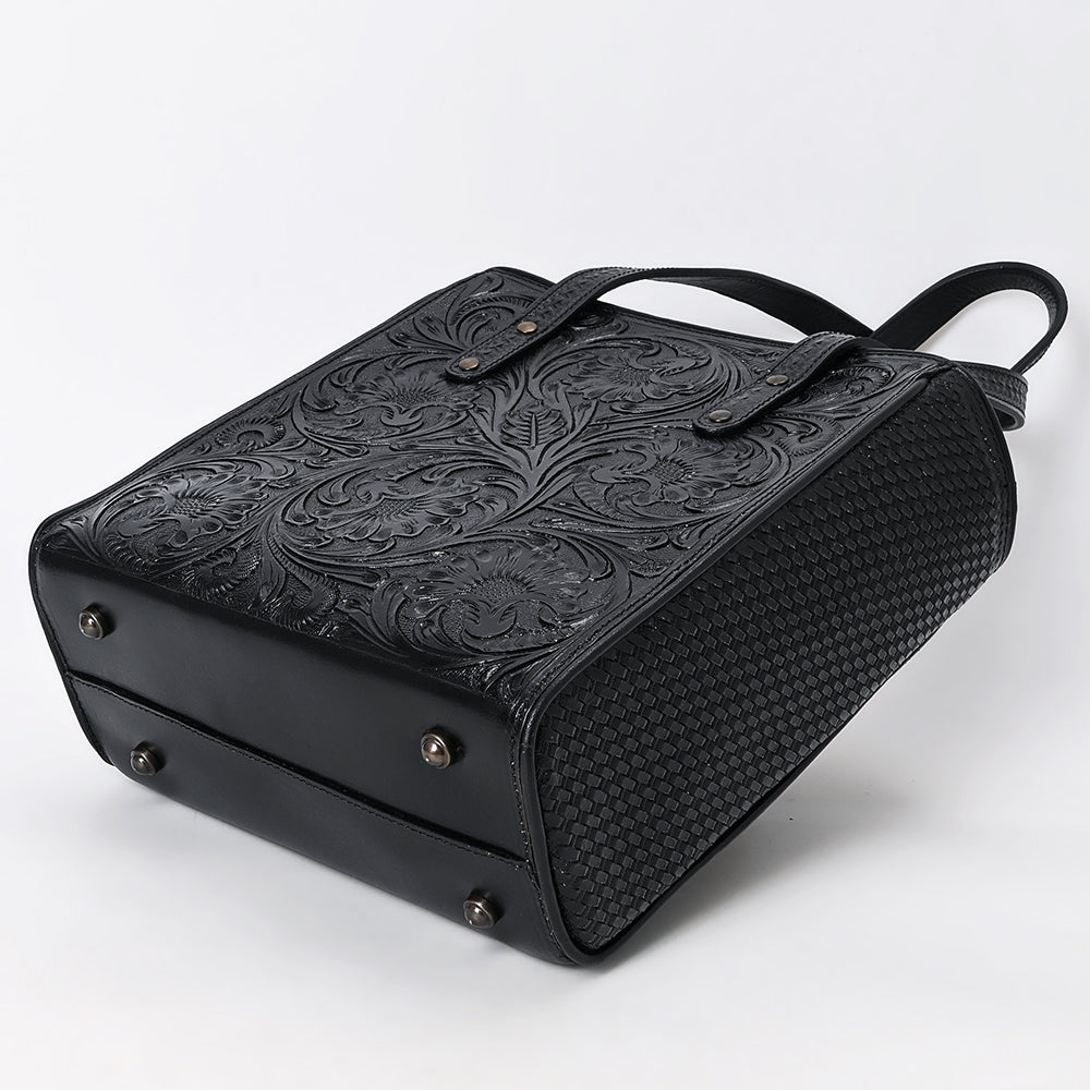 ADBGZ896A Black Hand-Tooled Genuine Leather Western Tote Bag