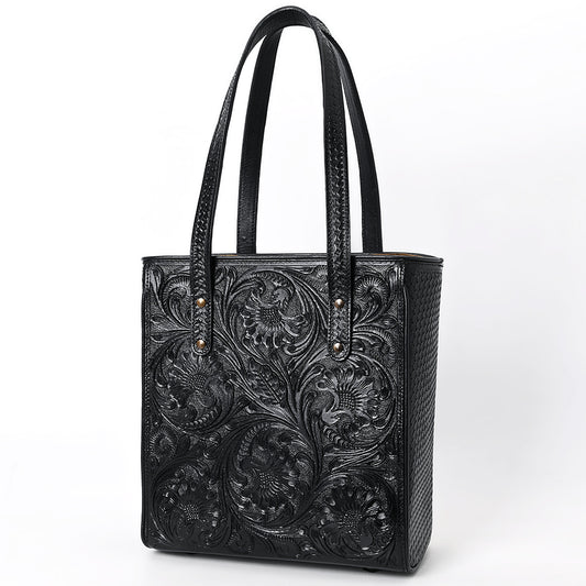 ADBGZ896A Black Hand-Tooled Genuine Leather Western Tote Bag