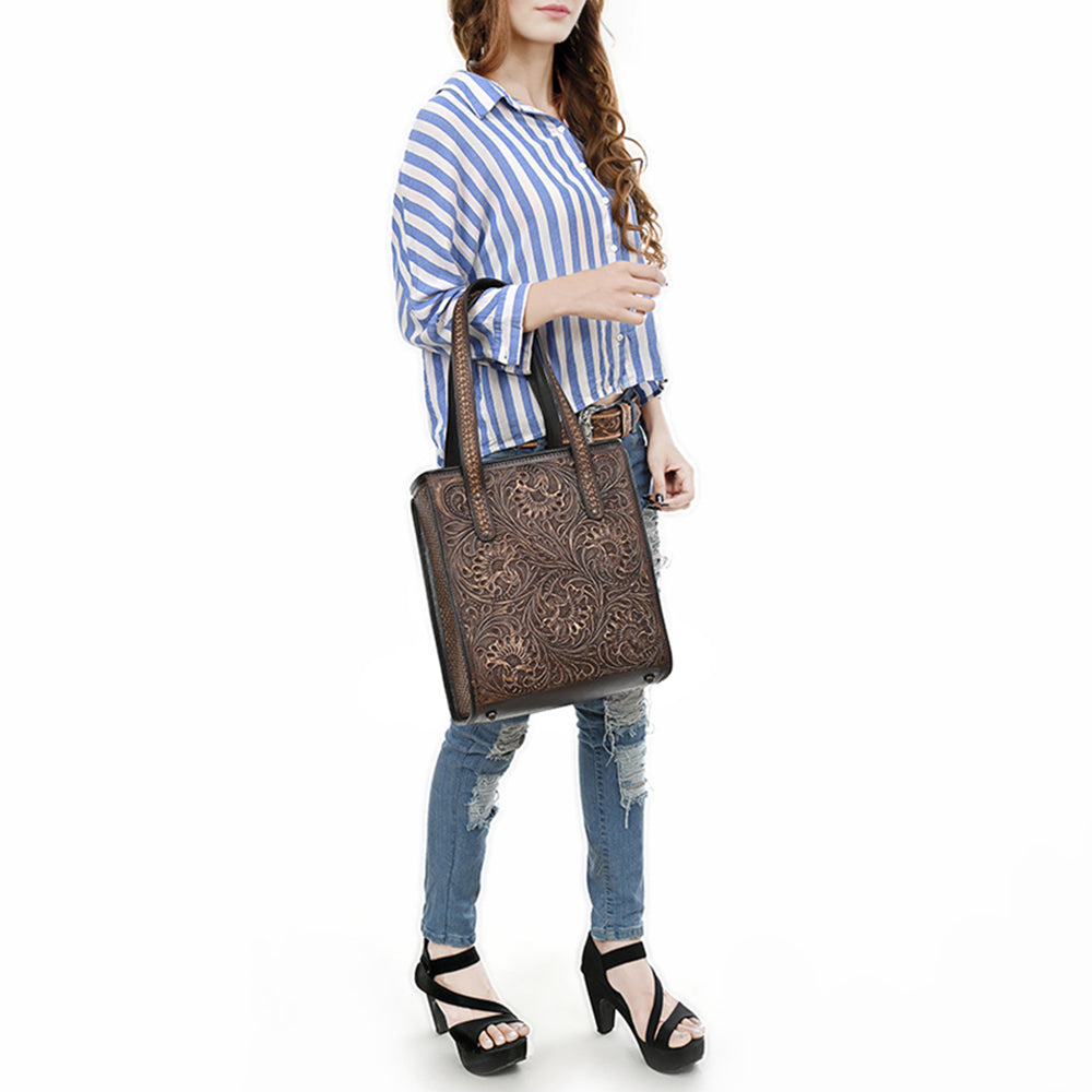 ADBGZ896 Hand-Tooled Genuine Leather Western Tote Bag