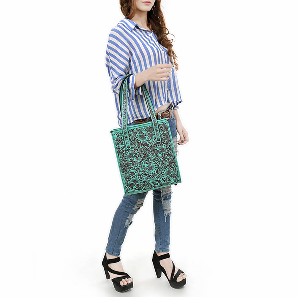 ADBGZ896 Hand-Tooled Genuine Leather Western Tote Bag