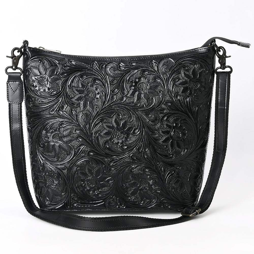 ADBGZ898A Black Hand-Tooled Genuine Leather Western Messenger Bag